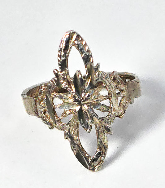 Retro diamond etched open work vintage white gold on sterling silver ring size 8.5