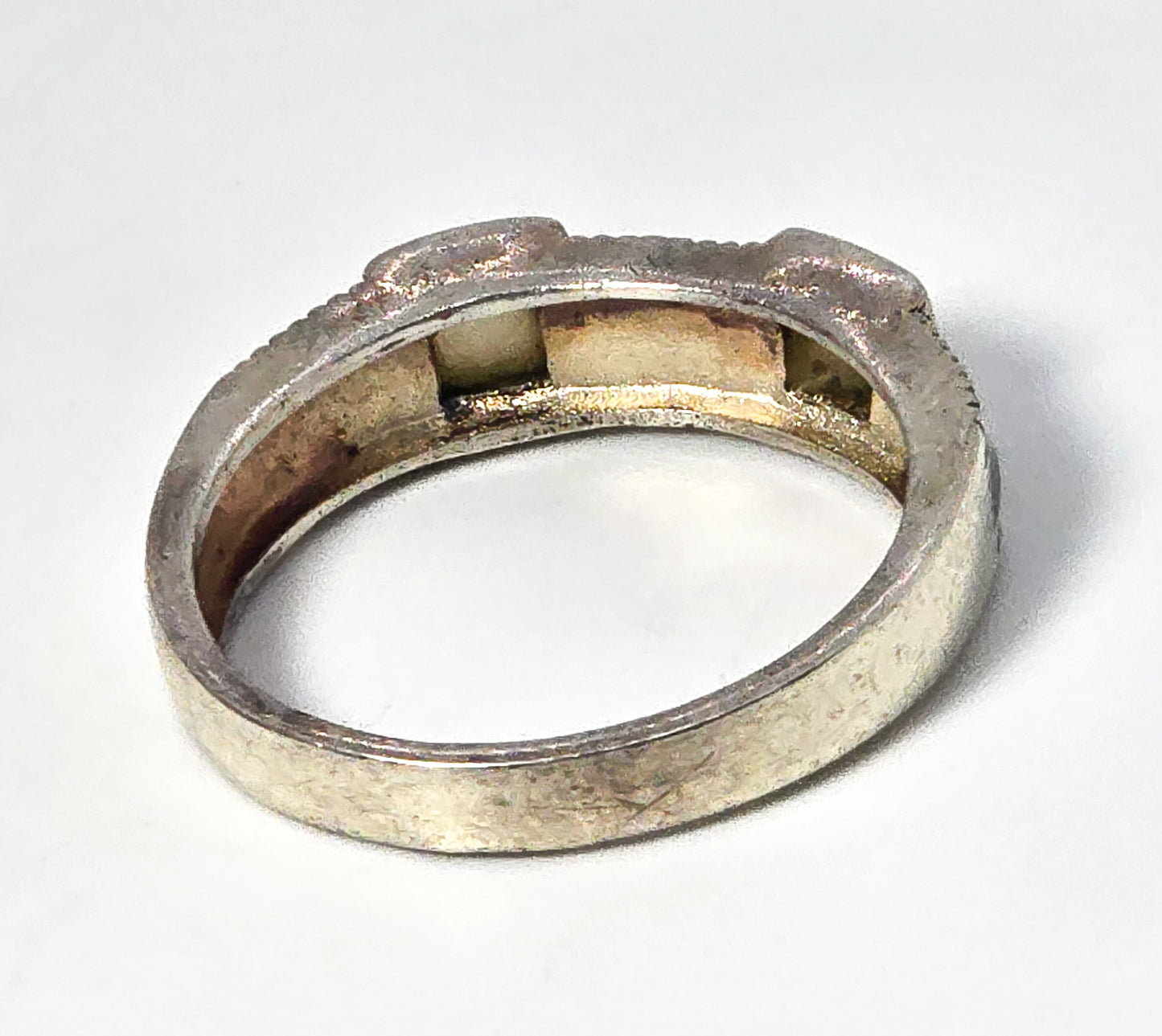 Mother of pearl MOP marcasite SU vintage sterling silver ring band size 6.5