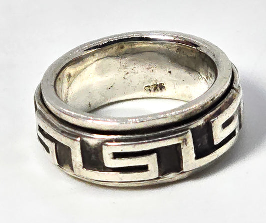 Greek Key double band solid sterling silver fidget spinner ring band size 7