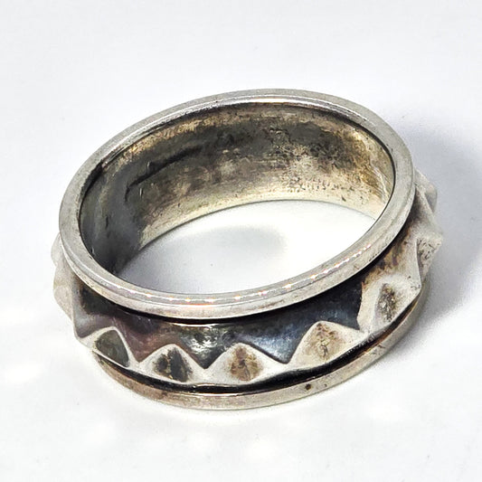 Pyramid stud double band solid sterling silver fidget spinner meditation ring band size 8