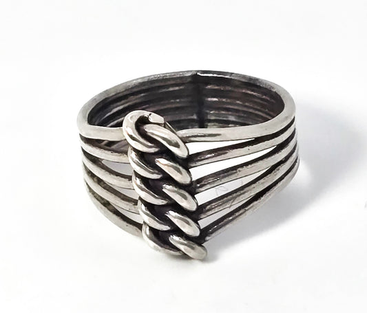 Celtic knot open work stacked simple sterling silver split shank artisan ring size 8