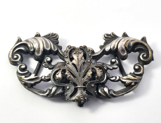 Victorian clover lucky trefoil repousse silver plated antique wedding sash buckle