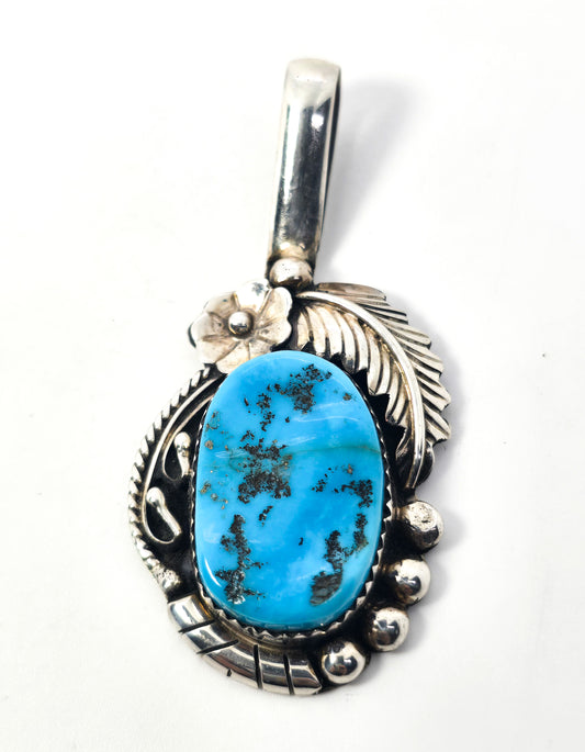 Bernice Bonney BB Large Turquoise sterling silver Navajo Native American pendant