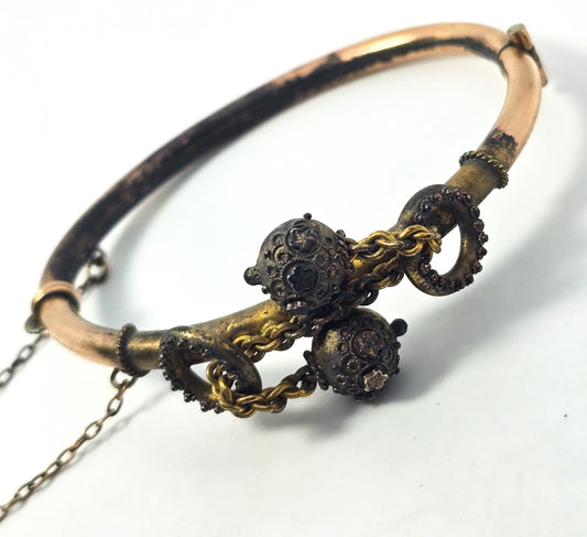 Etruscan bypass yellow gold filled hinged antique wedding bangle bracelet