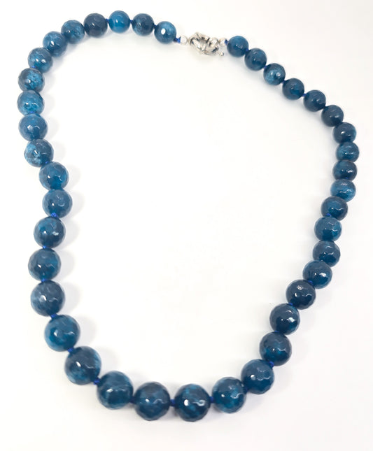 Apatite blue faceted beaded 10mm silk knotted 18 inch gemstone necklace