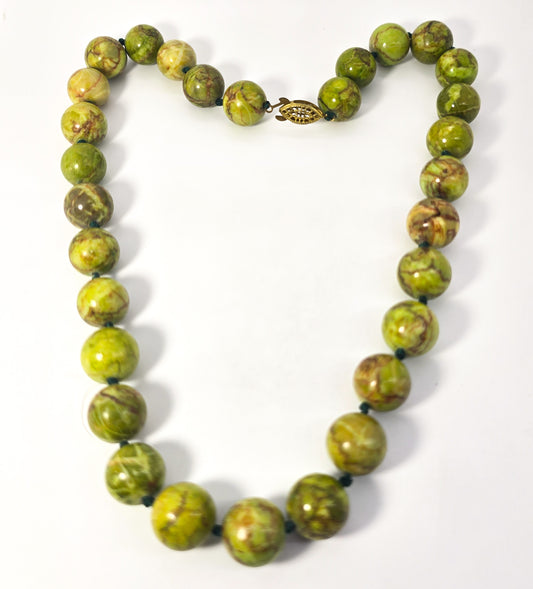 Green Magnesite natural carved green gemstone 13mm beaded 20" inch necklace
