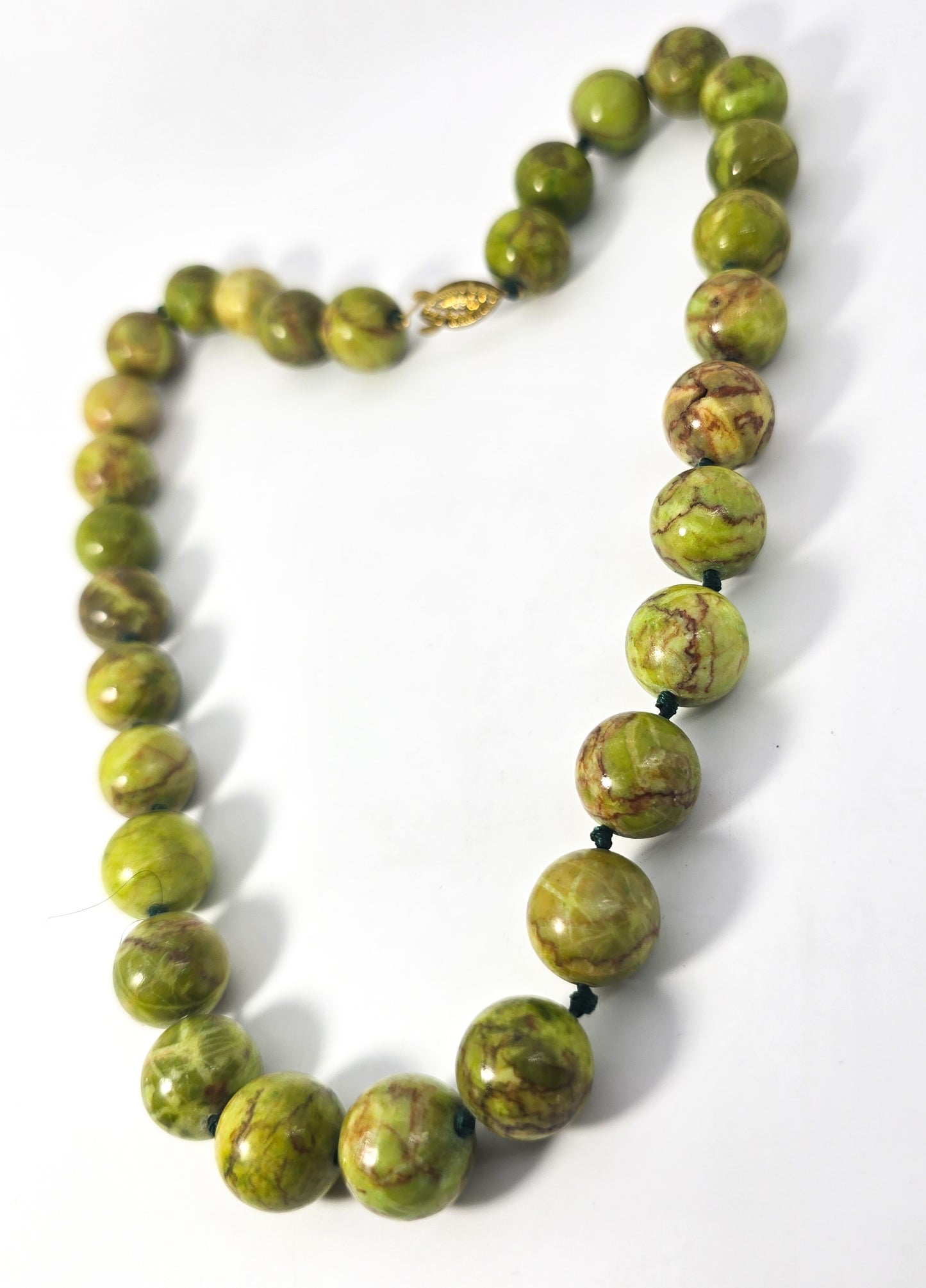 Green Magnesite natural carved green gemstone 13mm beaded 20" inch necklace