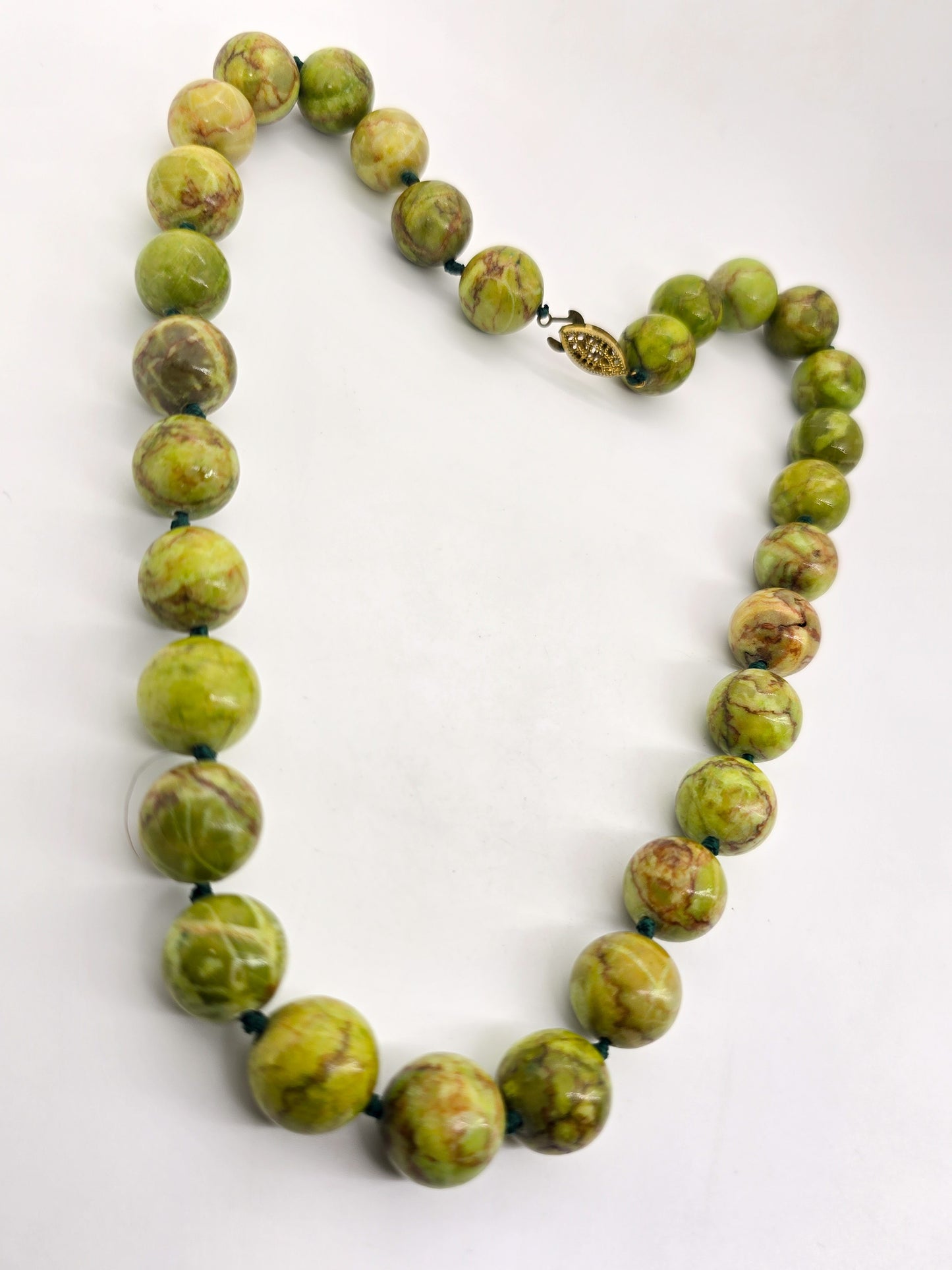 Green Magnesite natural carved green gemstone 13mm beaded 20" inch necklace