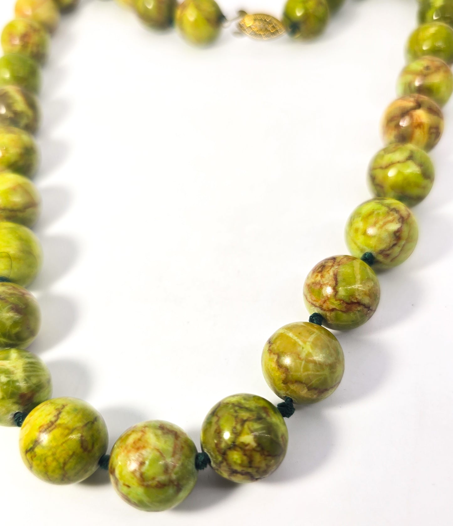 Green Magnesite natural carved green gemstone 13mm beaded 20" inch necklace