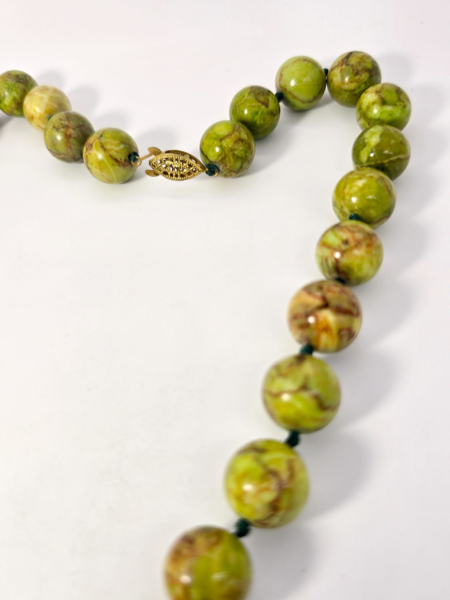 Green Magnesite natural carved green gemstone 13mm beaded 20" inch necklace