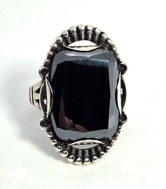 Faceted Hematite vintage Southwestern Large split shank sterling silver ring size 9.5