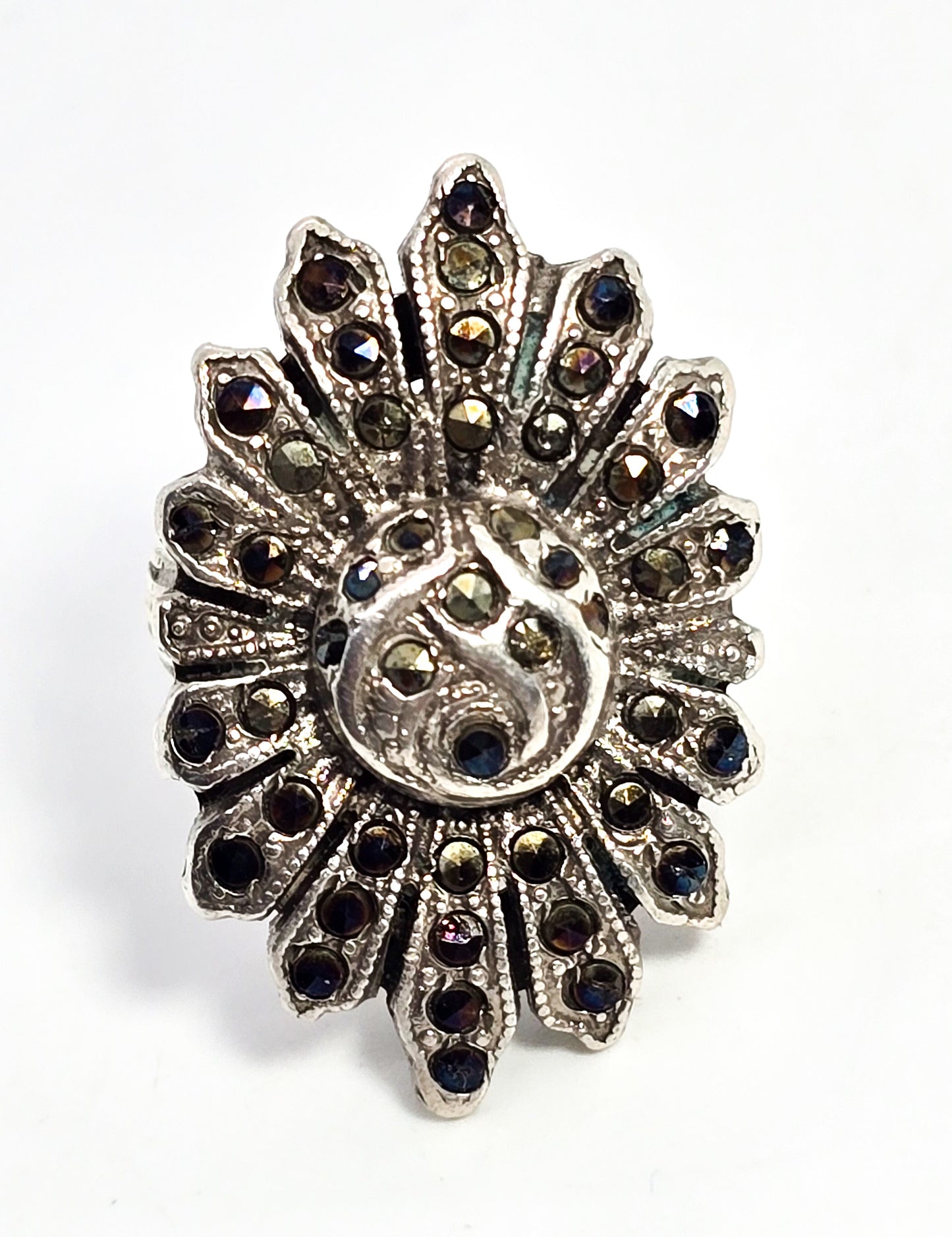 Art Deco Marcasite flower swirl vintage sterling silver ring size 4