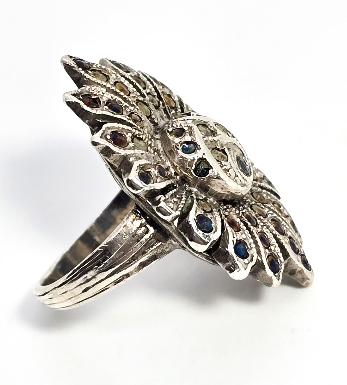 Art Deco Marcasite flower swirl vintage sterling silver ring size 4