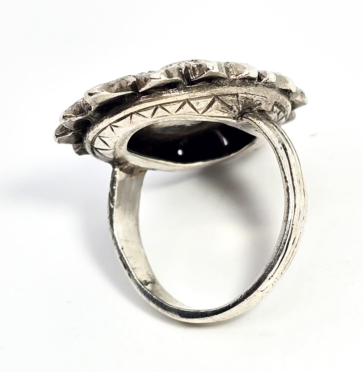 Art Deco Marcasite flower swirl vintage sterling silver ring size 4