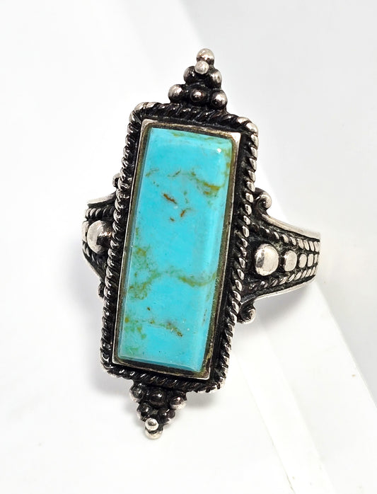 Turquoise gemstone large scalloped Bali style vintage sterling silver ring size 6.5