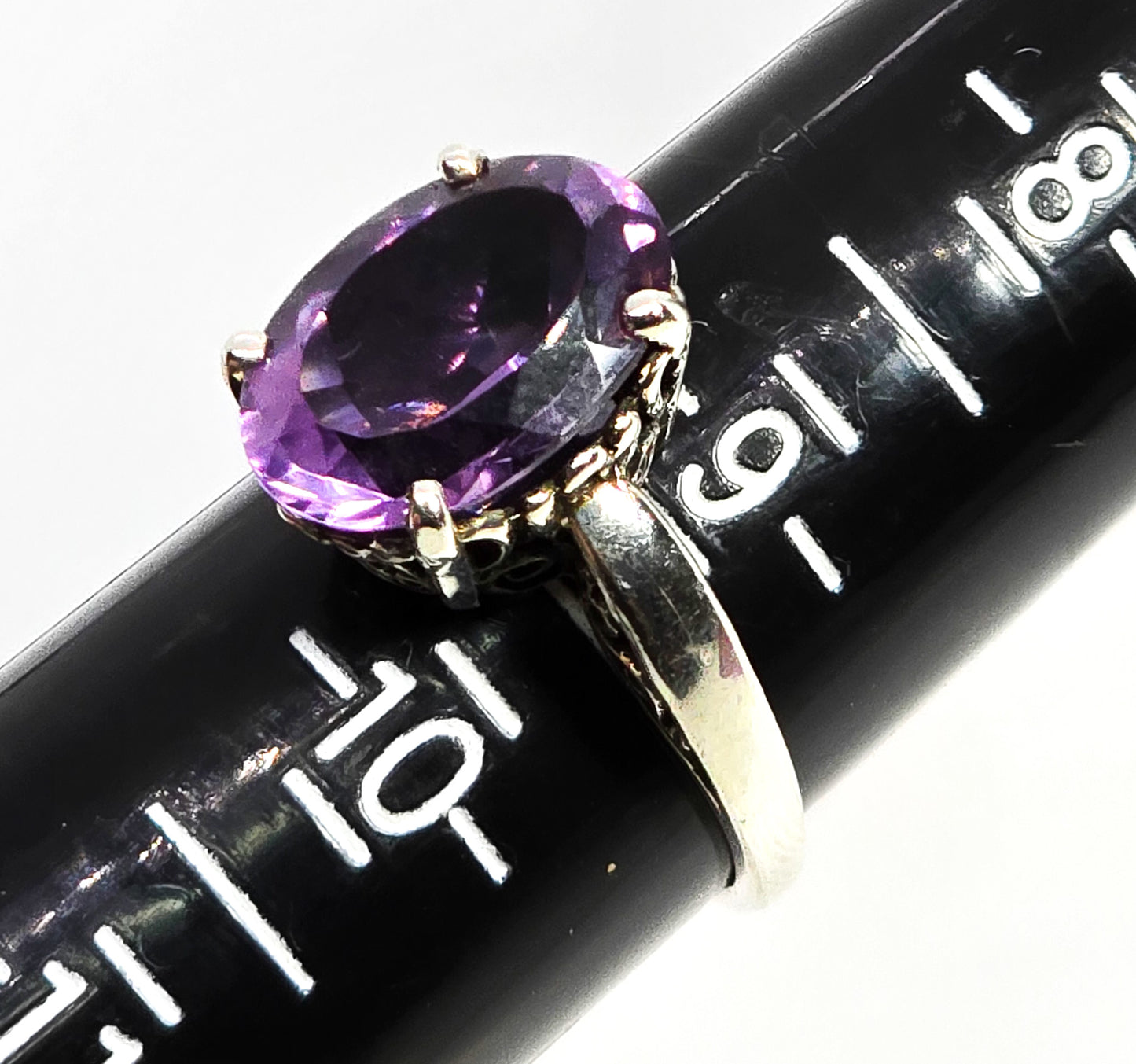 Kabana Amethyst 5.8ct scroll filigree sterling silver vintage ring size 9.5