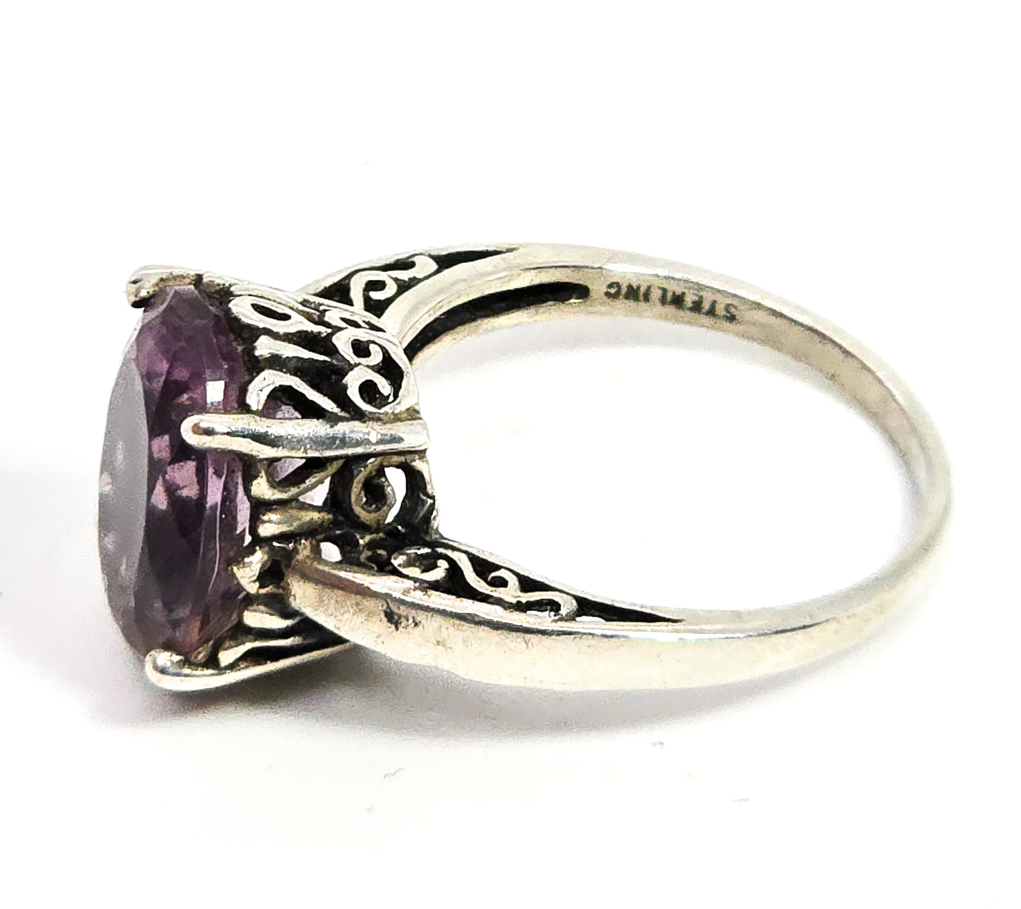 Kabana Amethyst 5.8ct scroll filigree sterling silver vintage ring size 8.5