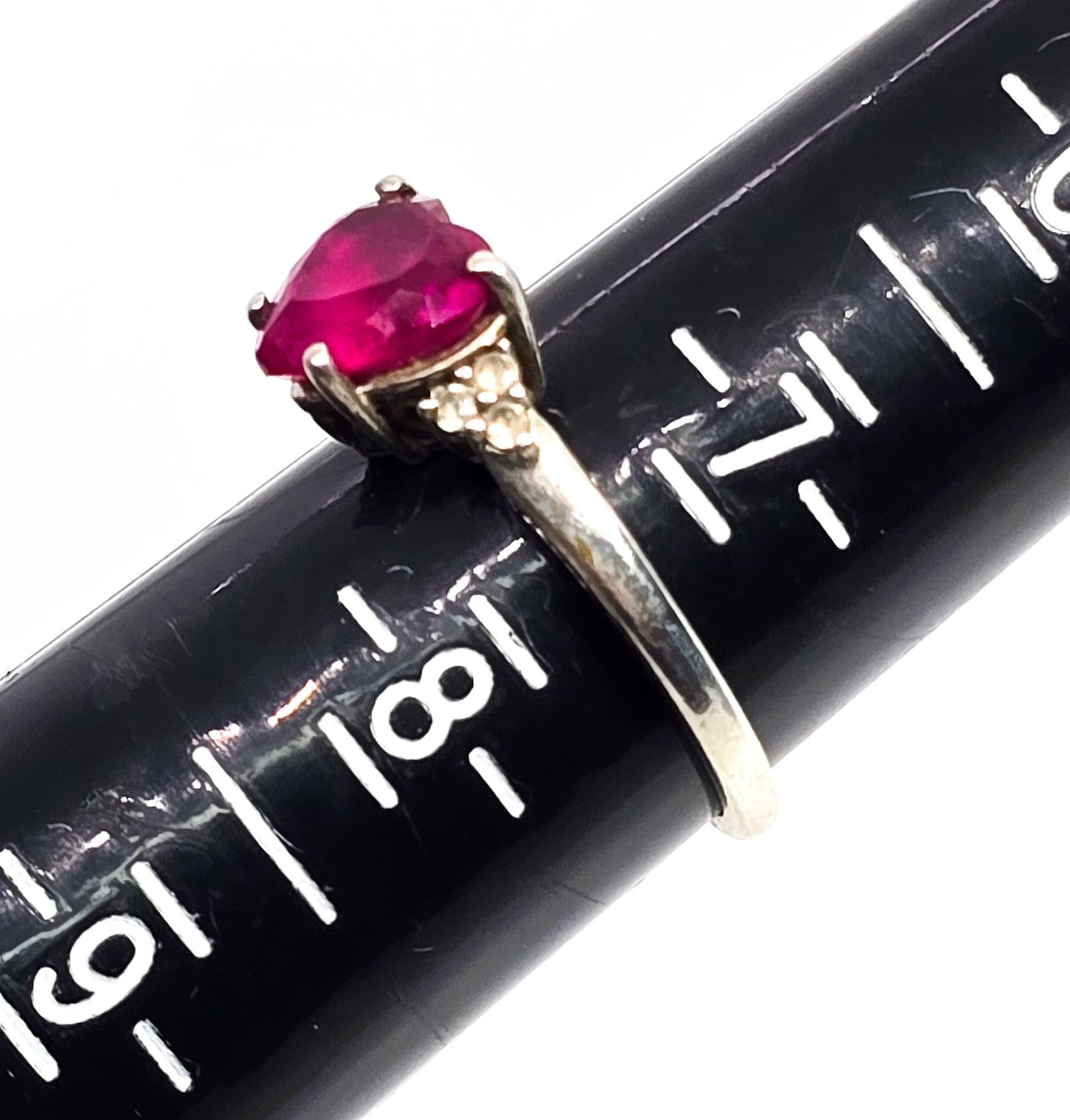 Ruby Heart vintage sterling silver white topaz vintage ring size 7.5