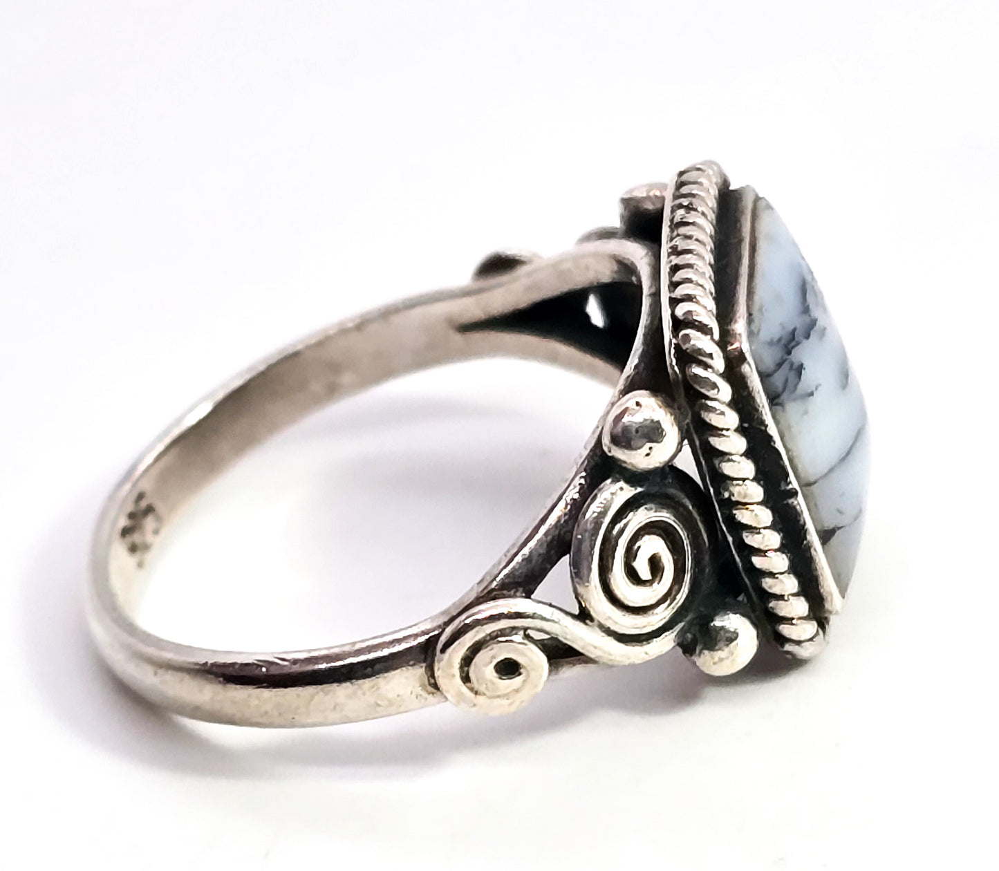 Dendritic opal sterling silver bali Balinese style gemstone statement ring size 8.5