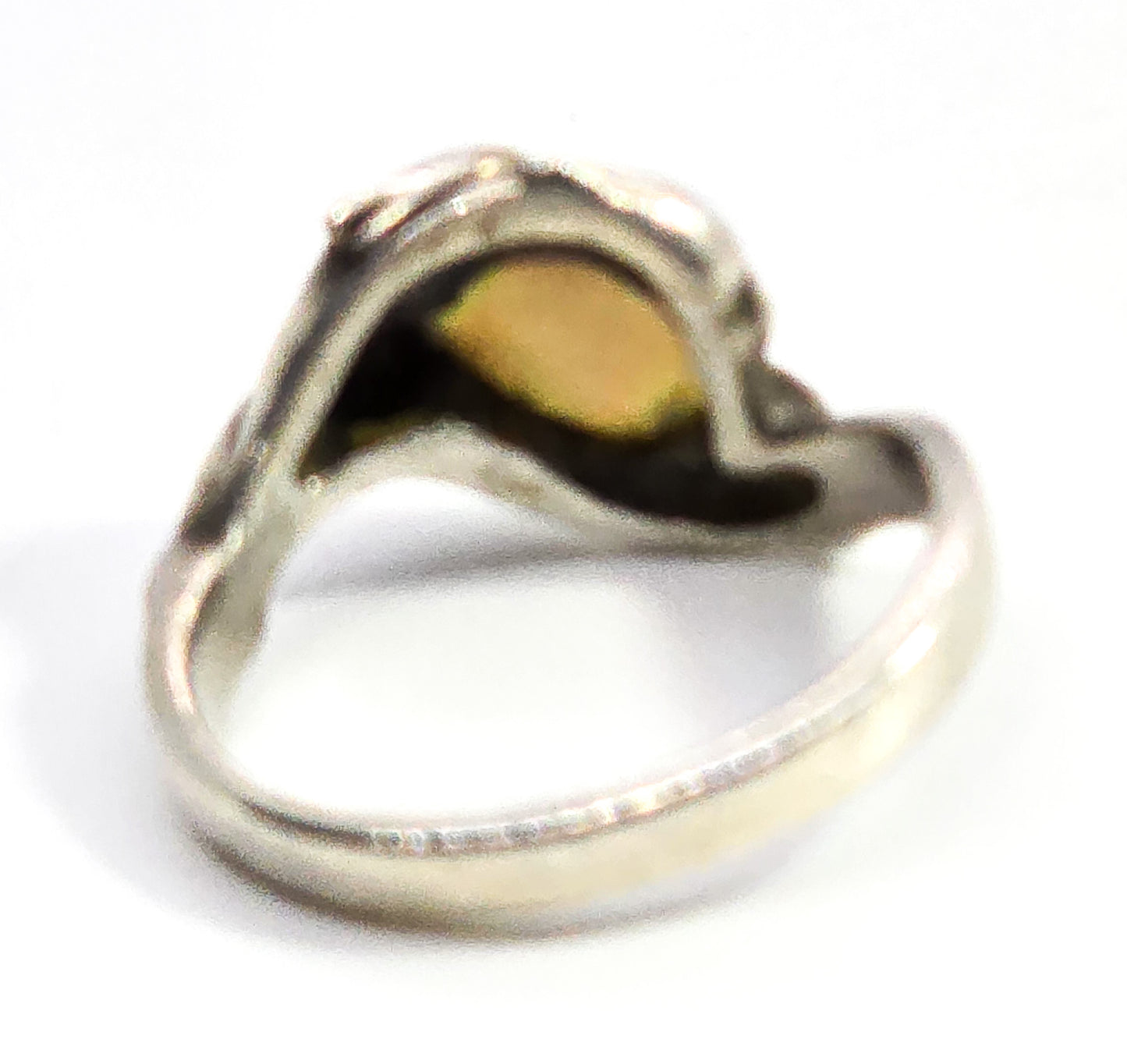 Bright fire opal swimming dolphins sterling silver vintage ring size 6.5