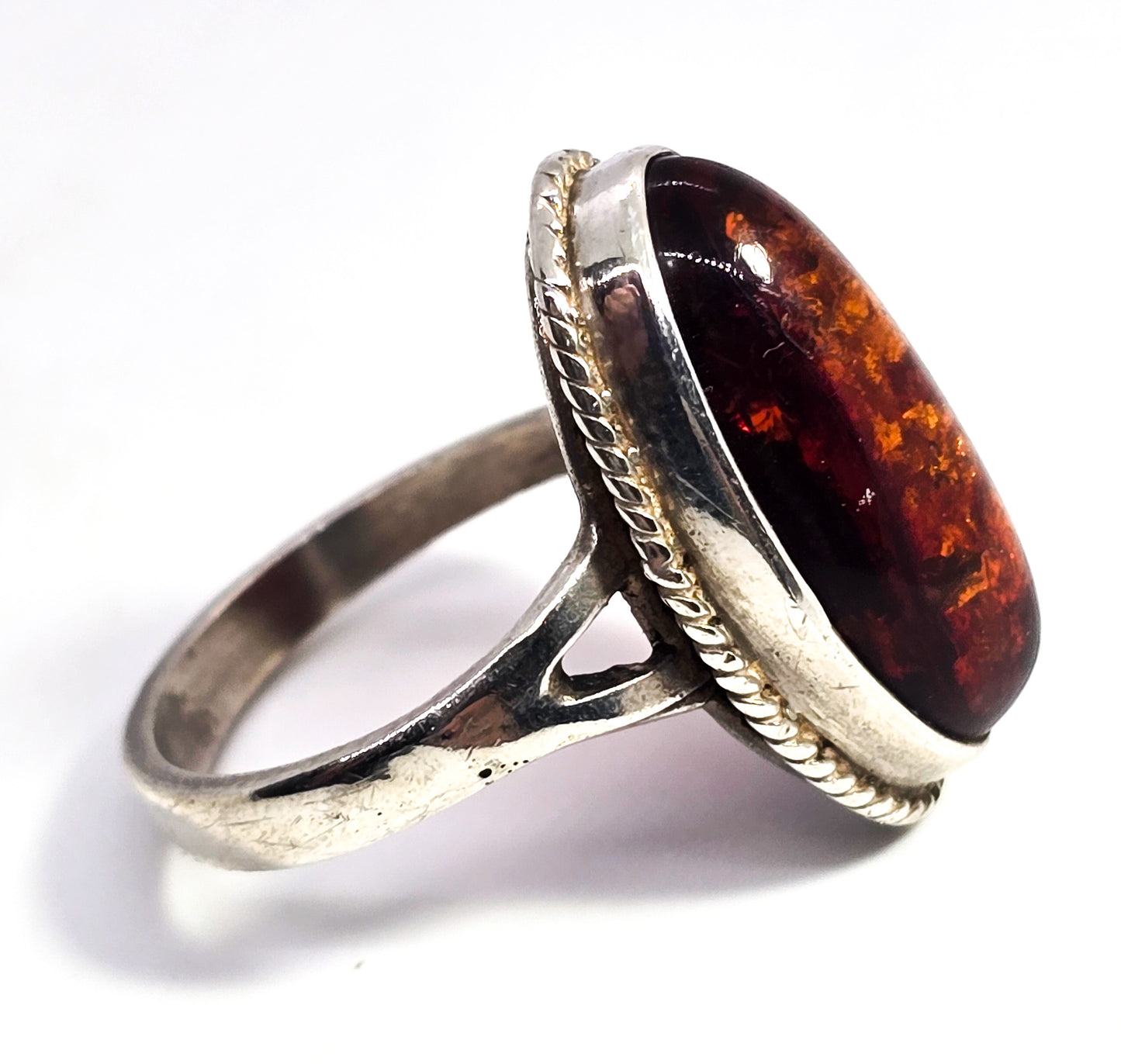 Baltic Amber Large vintage Polish Gdansk sterling silver ring size 7.5