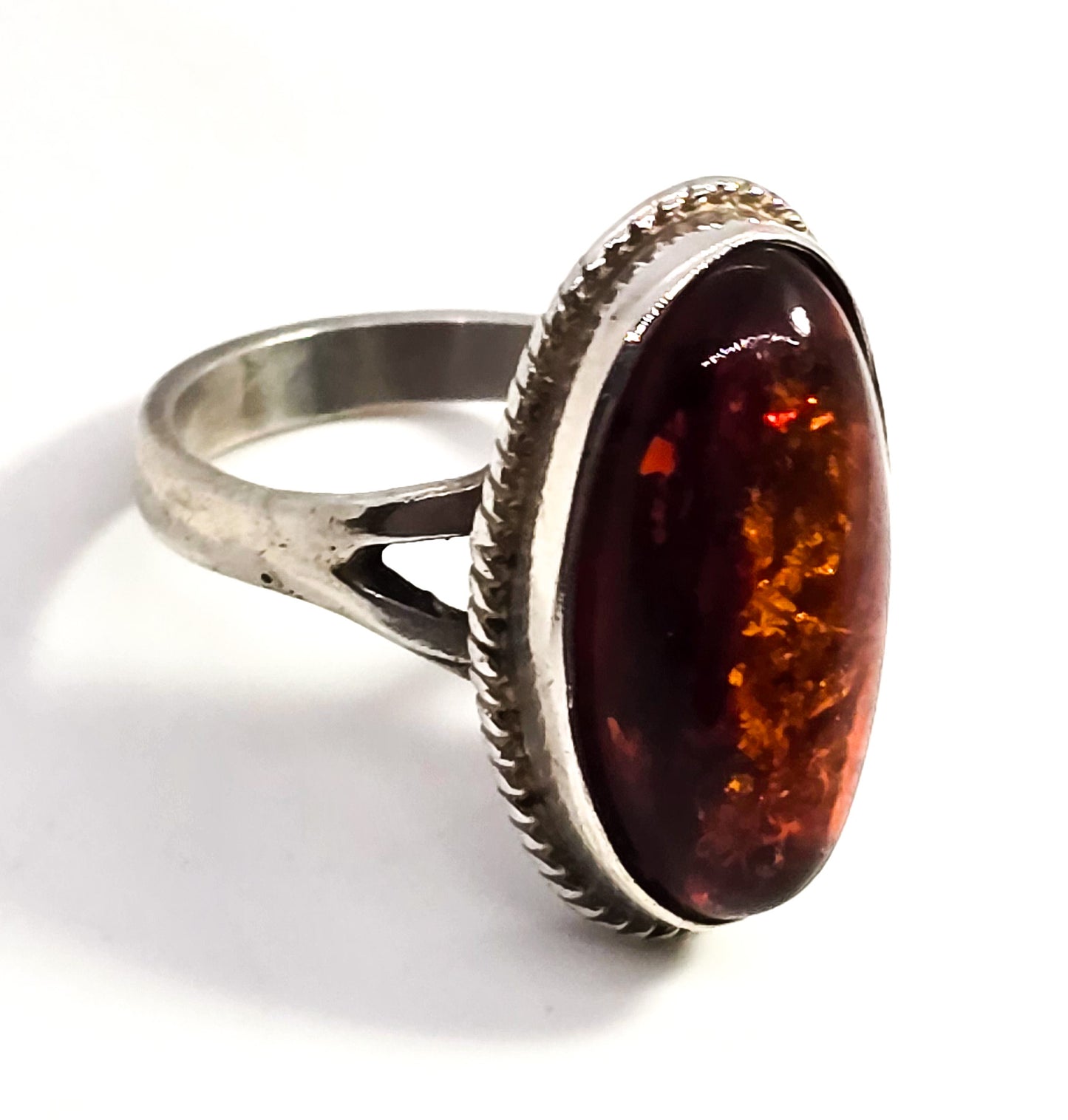 Baltic Amber Large vintage Polish Gdansk sterling silver ring size 7.5