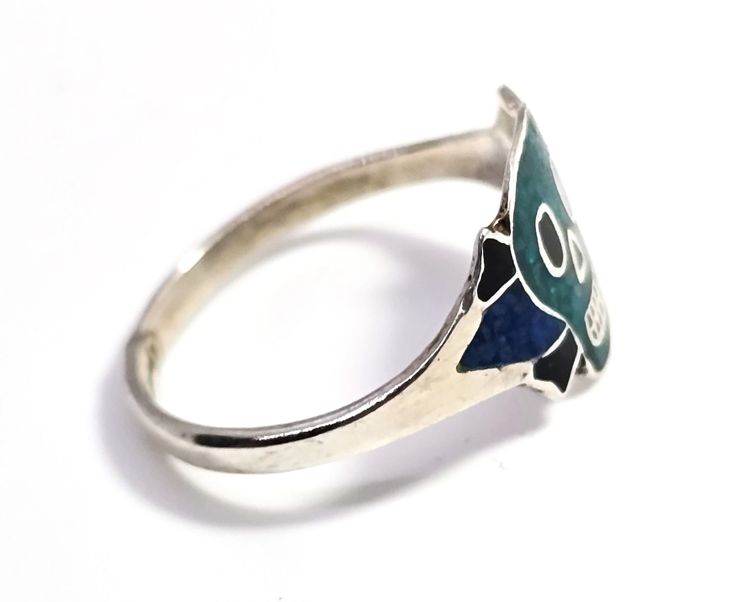 Dia de los Muertos Taxco Mexico vintage enamel sterling silver skull ring size 6