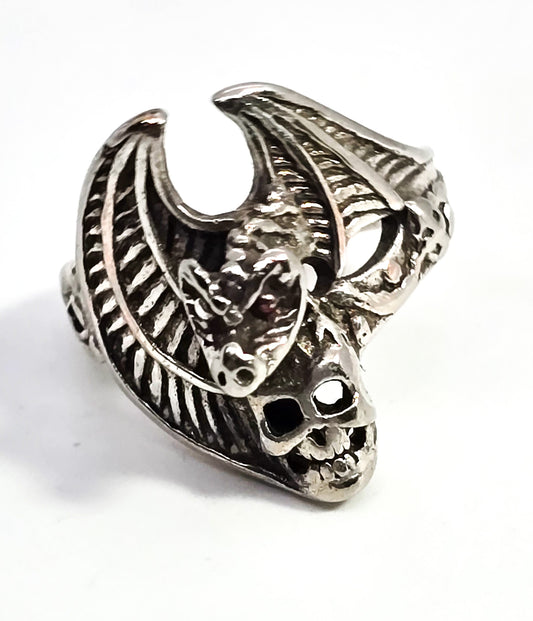 Dragon's treasure Skull vintage silver plated men's gothic biker ring size 5