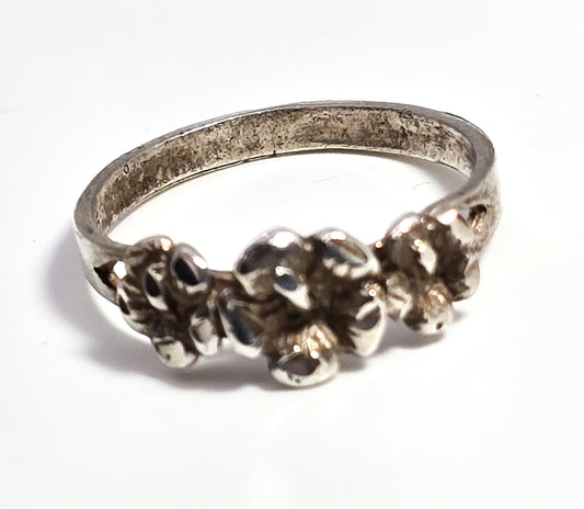 Frangipani Plumeria three flower sterling silver vintage flower ring band size 8