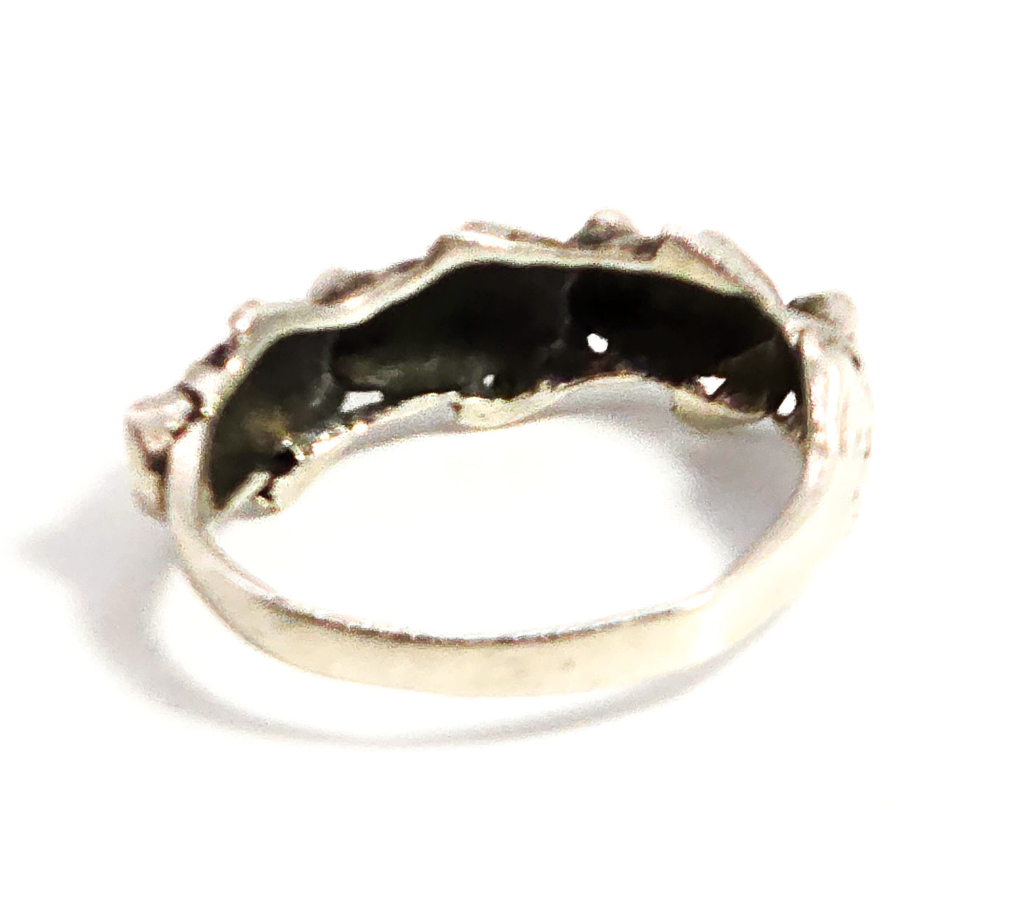 Frog hop 4 detailed froggies sterling silver vintage flower ring band size 7