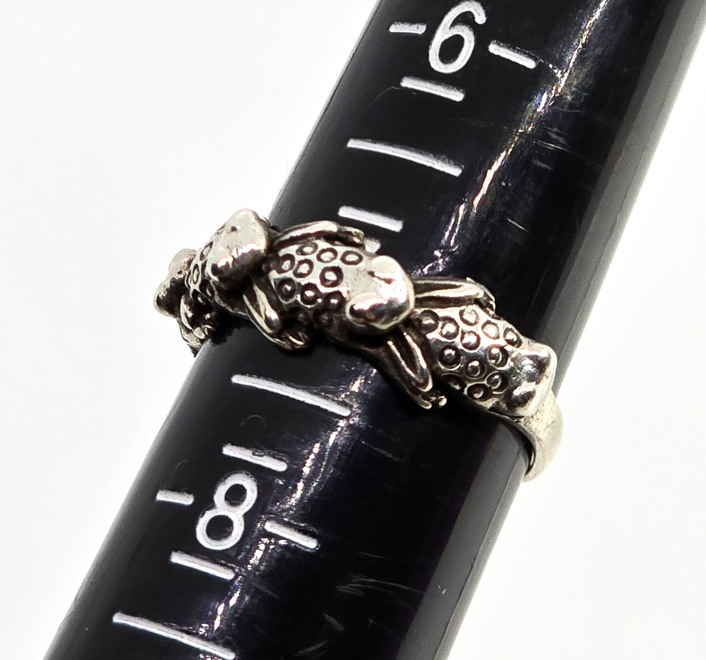 Frog hop 4 detailed froggies sterling silver vintage flower ring band size 7