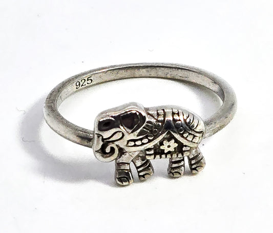 Elephant Detailed full body Bali Balinese style sterling silver ring size 7.5