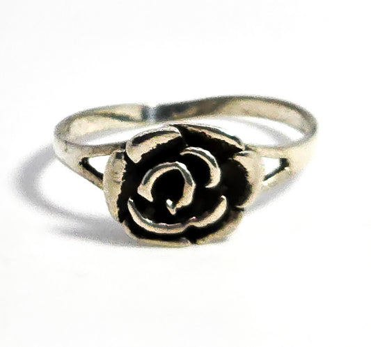 Silver rose split shank flower retro vintage sterling silver ring size 8.5