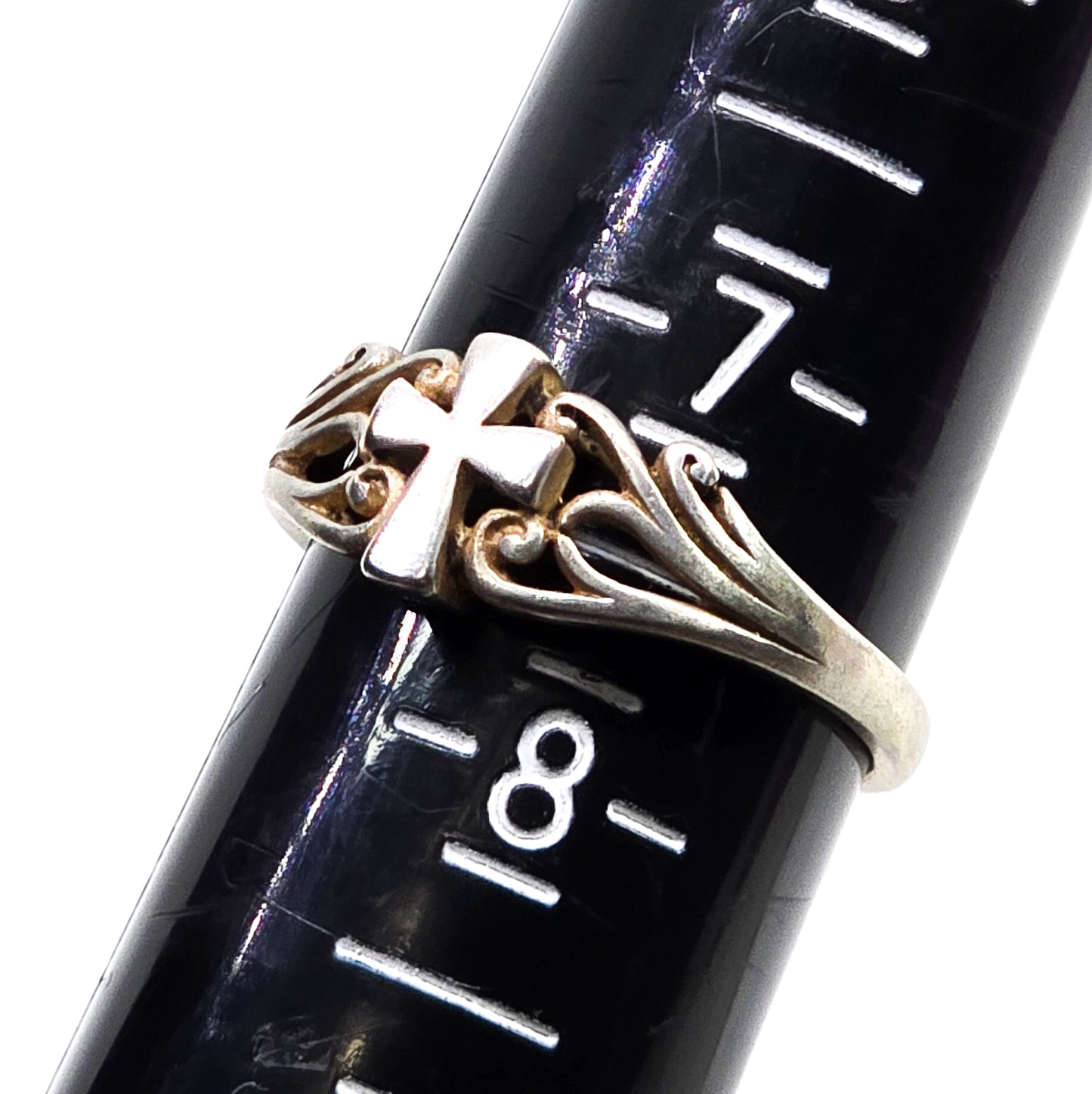 Filigree wave Cross Christian sterling silver vintage ring size 7.5 NV