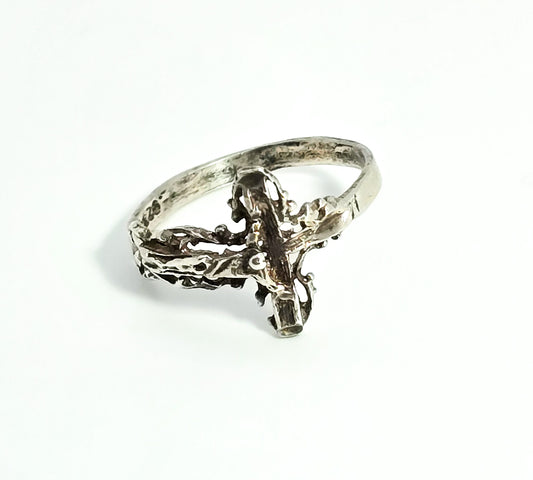 Crucifix Cross Catholic highly detailed sterling silver vintage ring size 7.5