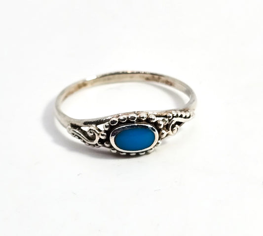 Turquoise Bali Balinese style swirl vintage sterling silver ring size 7