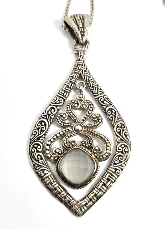 Sarda Balinese tribal moonstone articulated sterling silver pendant necklace