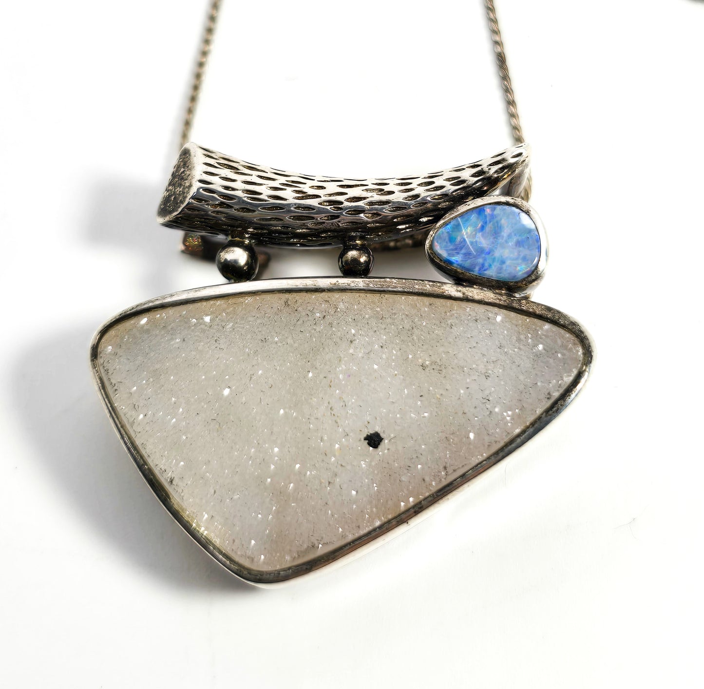 Whitney Kelly WK spotted druzy agate star fire opal sterling silver slider necklace