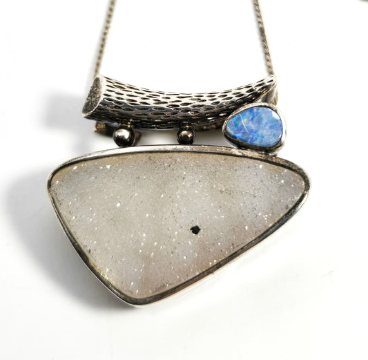 Whitney Kelly WK spotted druzy agate star fire opal sterling silver slider necklace