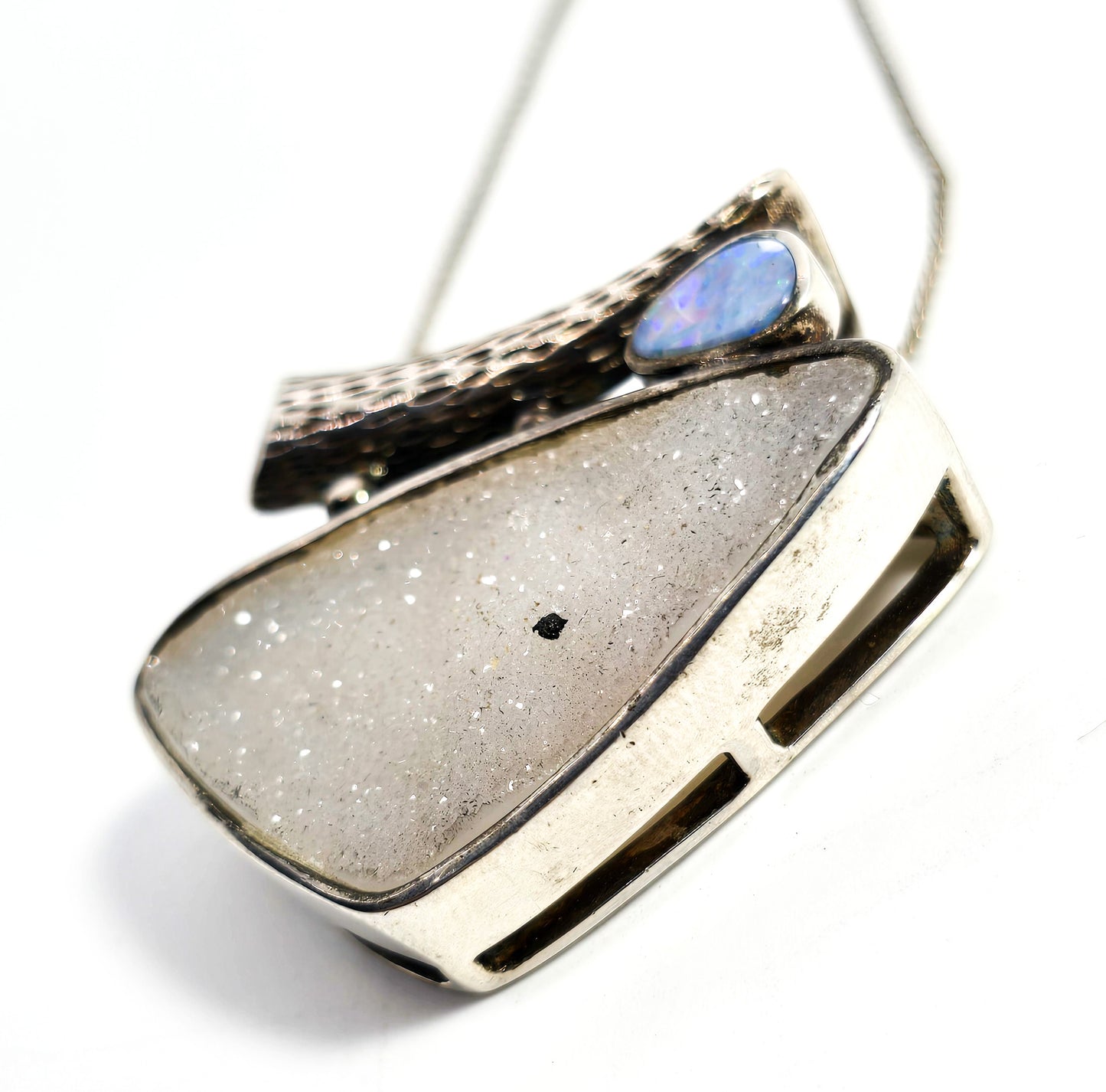 Whitney Kelly WK spotted druzy agate star fire opal sterling silver slider necklace
