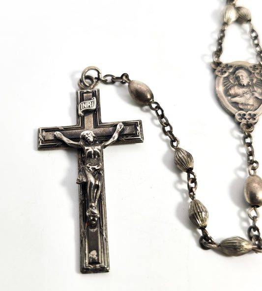 Catholic Rosary Sterling silver beaded Crucifix vintage rosary Mary J Royse