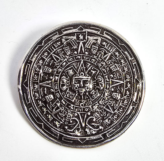Aztec Calendar Taxco Mexico antique eagle mark sterling silver pendant brooch
