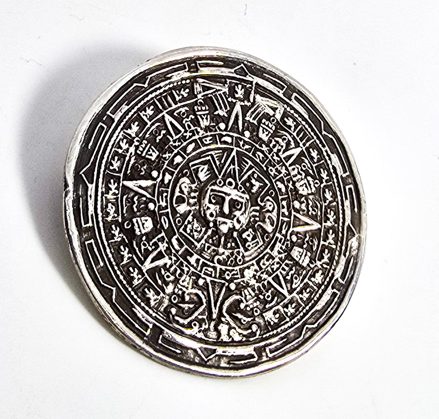 Aztec Calendar Taxco Mexico antique eagle mark sterling silver pendant brooch