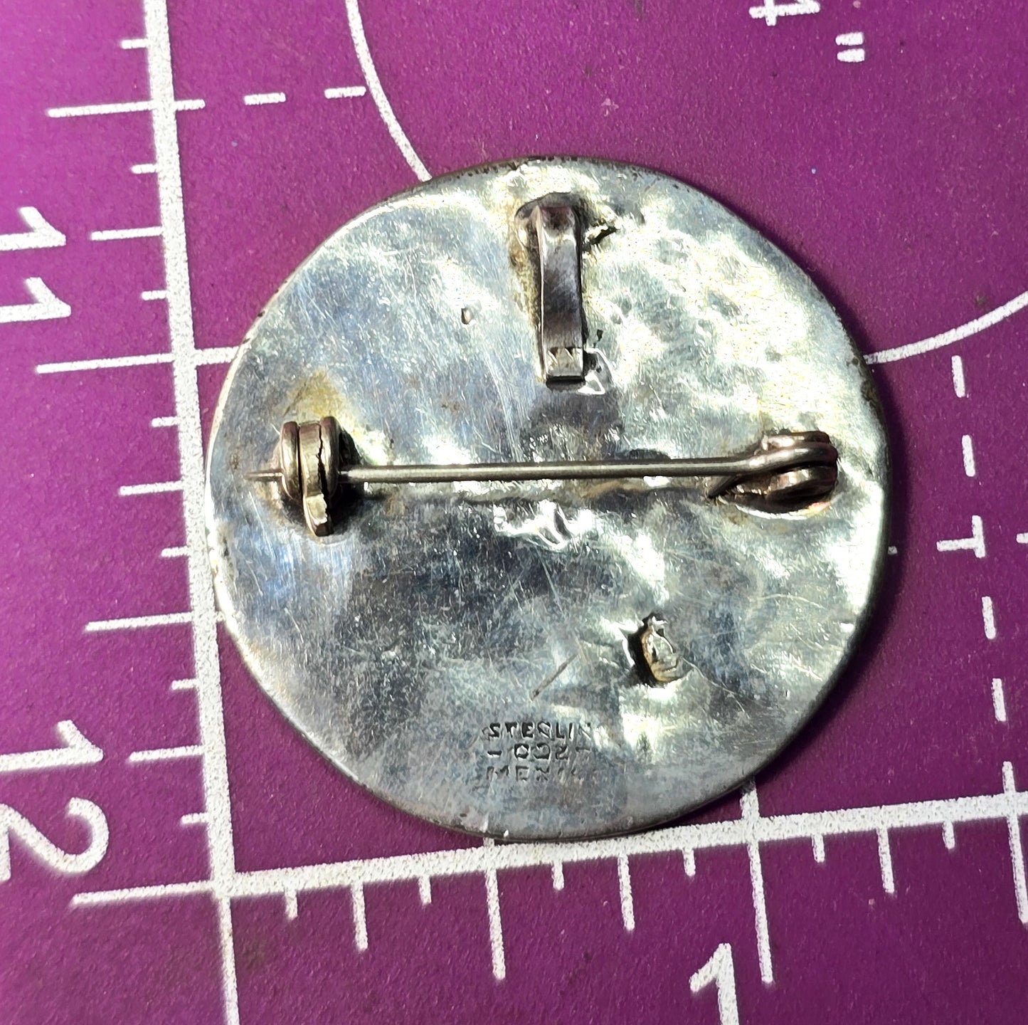 Aztec Calendar Taxco Mexico antique eagle mark sterling silver pendant brooch
