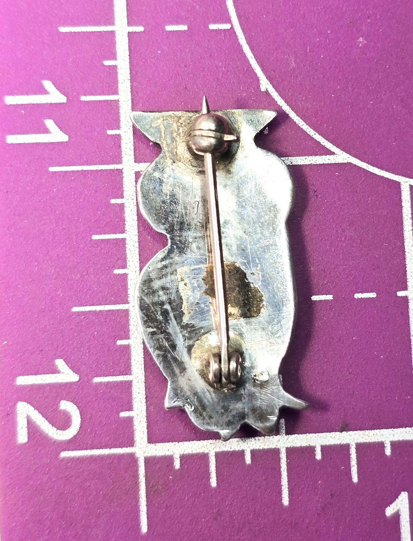 Owl Native American Zuni turquoise gemstone inlay Sterling silver vintage brooch