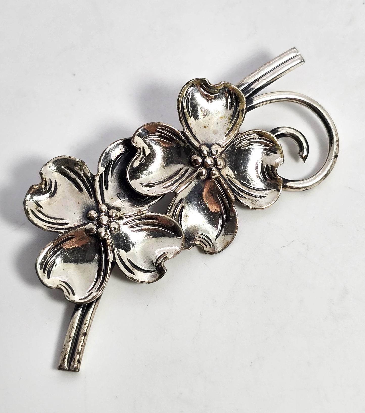 Beau Sterling Dogwood flower vintage sterling silver double flower brooch