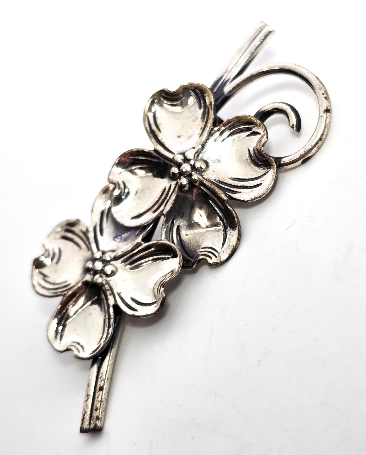 Beau Sterling Dogwood flower vintage sterling silver double flower brooch