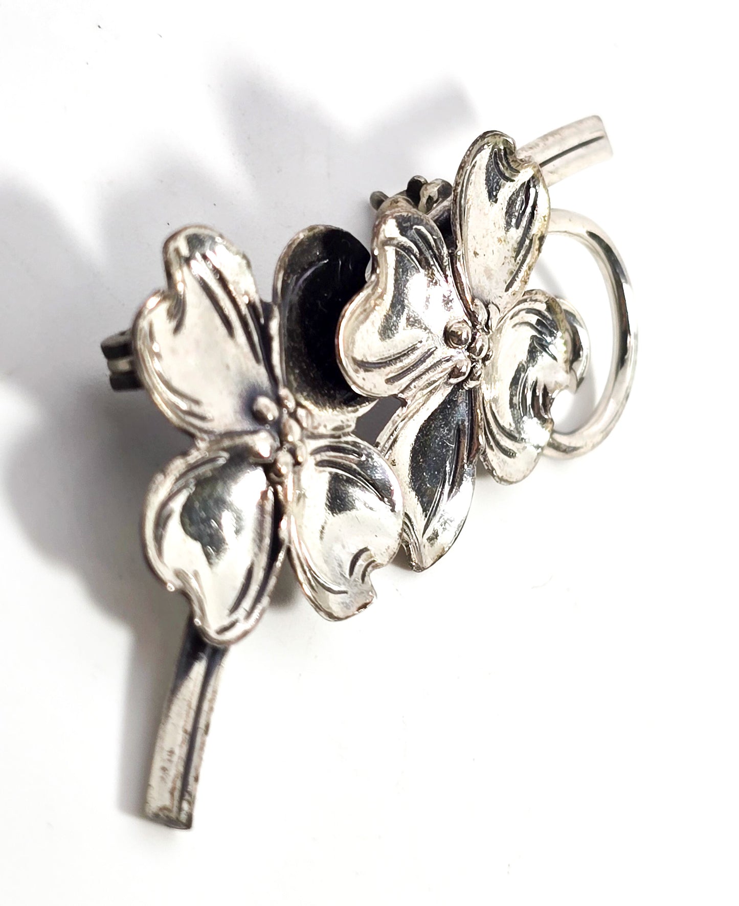 Beau Sterling Dogwood flower vintage sterling silver double flower brooch
