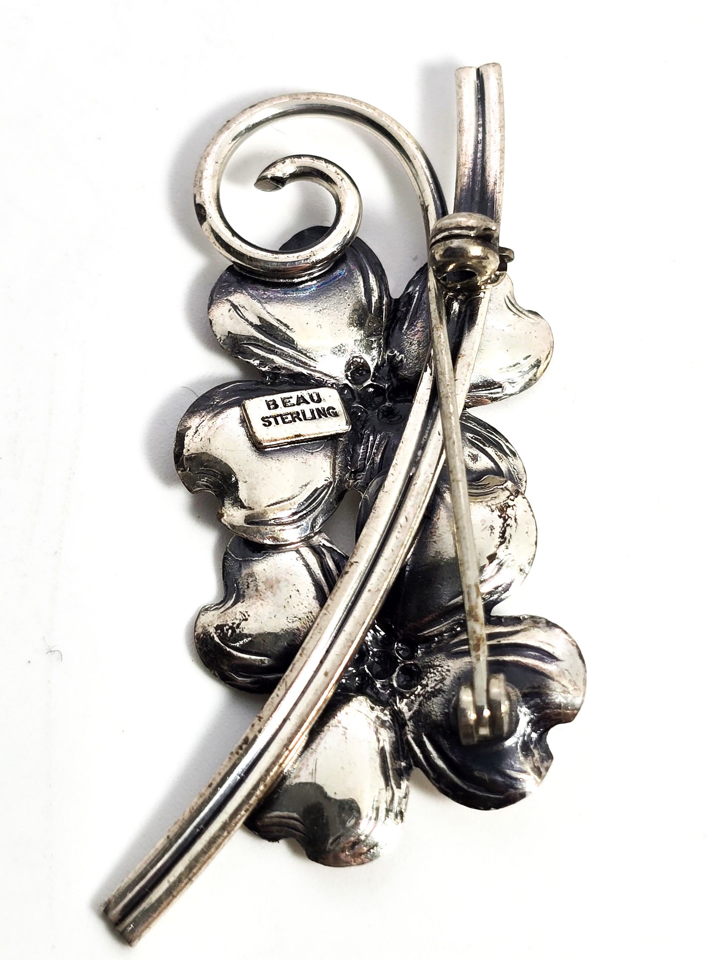 Beau Sterling Dogwood flower vintage sterling silver double flower brooch