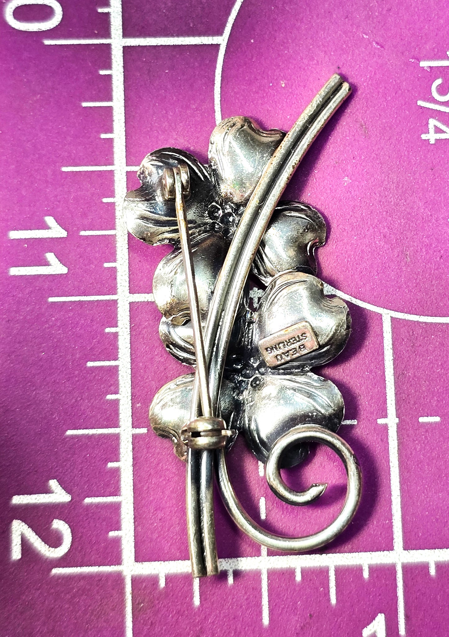 Beau Sterling Dogwood flower vintage sterling silver double flower brooch